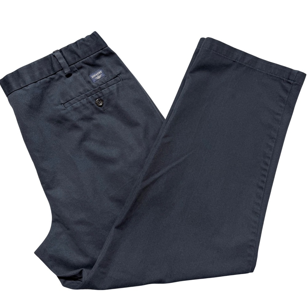 Dockers Mens Black Pleated Front Chino Pants elastic insert W40 L30 Cotton
